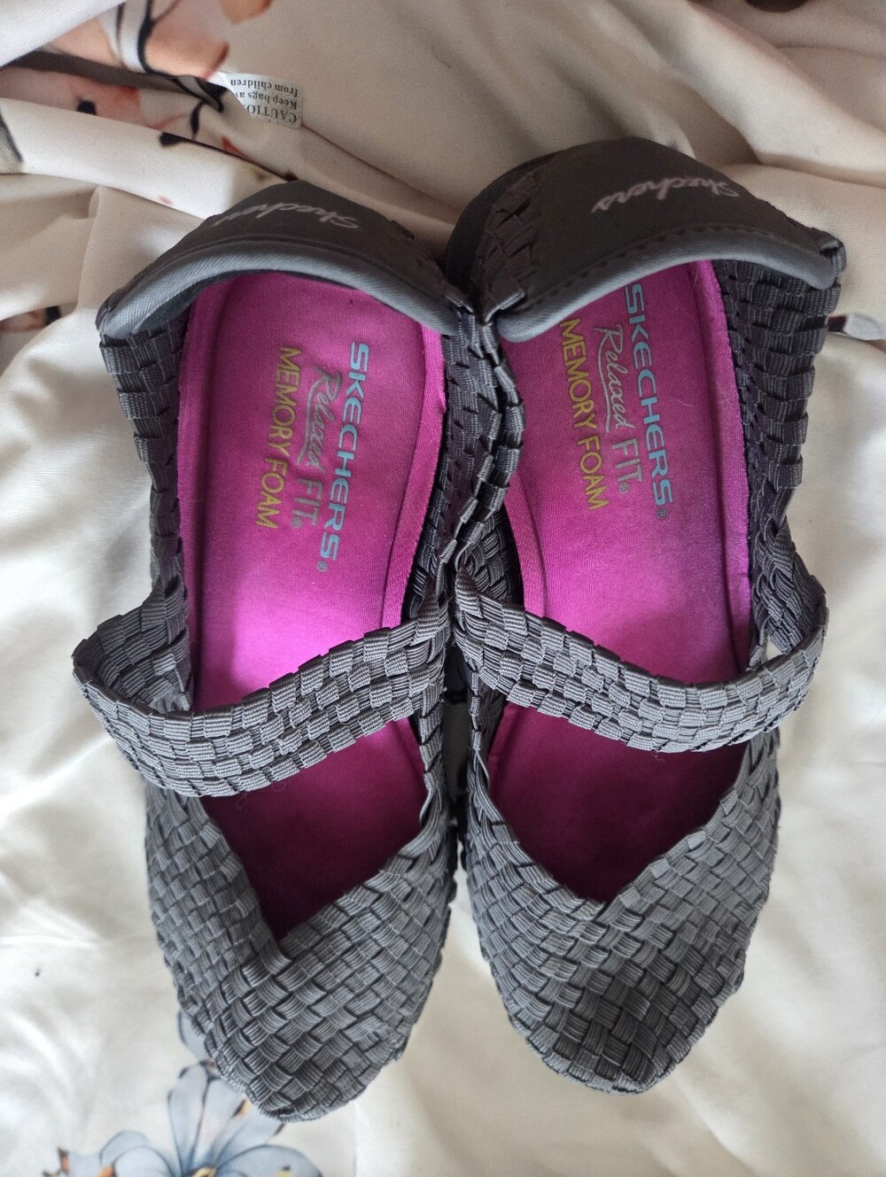 Skechers Gray Woven Mary Jane Flats with Pink Insole